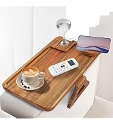 Comfoyar Couch Arm Tray, Acacia Wood Sofa Clip-On Couch Desk Tray with Wine Glass Holder, Foldabl...