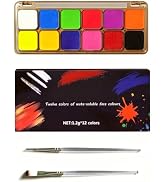12 Colors Face Body Paint Oil Palette, Face Painting Kit with 2 Brushes | Large Deep Pan, Profess...