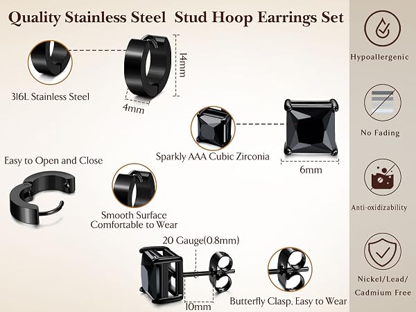 Mens Stud Earrings Piercing Set