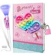 GINMLYDA Pop Girls Diary with Lock and Invisible Ink Double-end Pen, 7.5x5.4 Inches 160 Lined Pag...