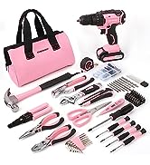 COMOWARE 169Pcs Home Tool Kit with Drill, Pink Drill Set for Women, Lady's Home Repairing Tool Ki...