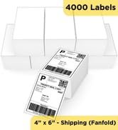 4x6 Direct Thermal Shipping Labels - 8 Stacks, 500 Label/Stack White Perforated Fanfold Labels, 4...
