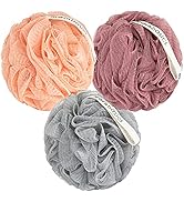 MainBasics Bath Shower Loofah Sponge Pouf Body Scrubber Exfoliator Body Wash Sponge (Set of 3, Co...