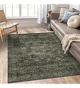 Zealude Vintage Green 5x7 Living Room Rug Non Slip,Washable Boho Rugs for Bedroom Aesthetic,Tradi...