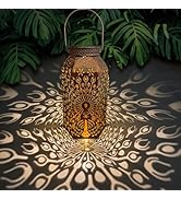 Solar Hanging Lantern Outdoor Waterproof,Copper Peacock Big Metal Solar Lantern Decorative Lights...