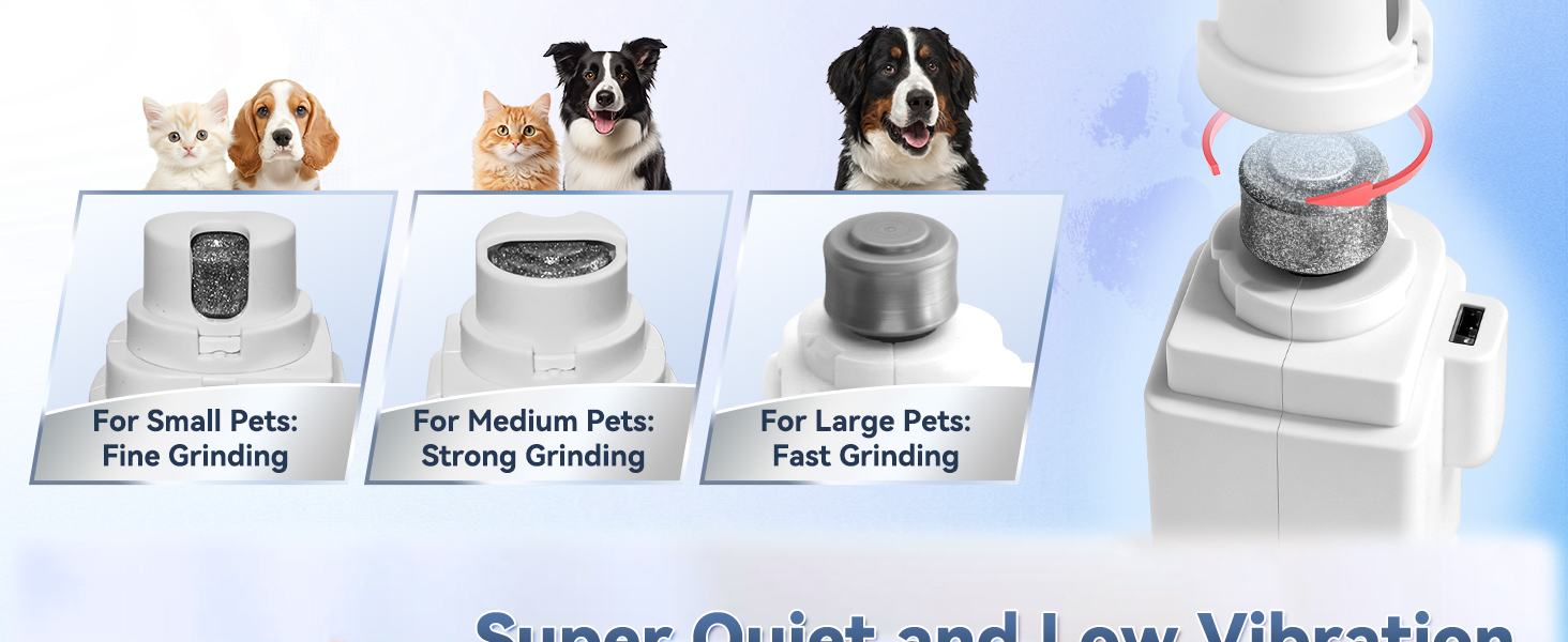 Super quiet 45dB low vibration dog nail trimmer for stress-free pet grooming.