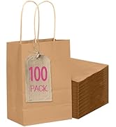 qiqee 100-Packs Brown Paper Gift Bags with Handles Bulk 4.5"×2.5"×6" Mini Size Gift Bags Multiple...
