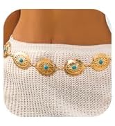 RINHOO Western Concho Belt for Women Cowgirl Metal Belts Adjustable Boho Vintage Turquoise Chain ...
