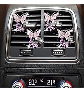 4Pcs Pink Car Air Fresheners Vent Clips for Women,Cute Dual Butterfly Diamond Rhinestone Vent Cli...