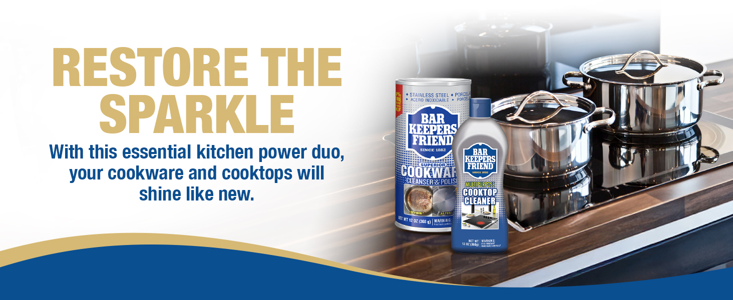 Bar Keepers friend cooktop cleaner restore pots and pans