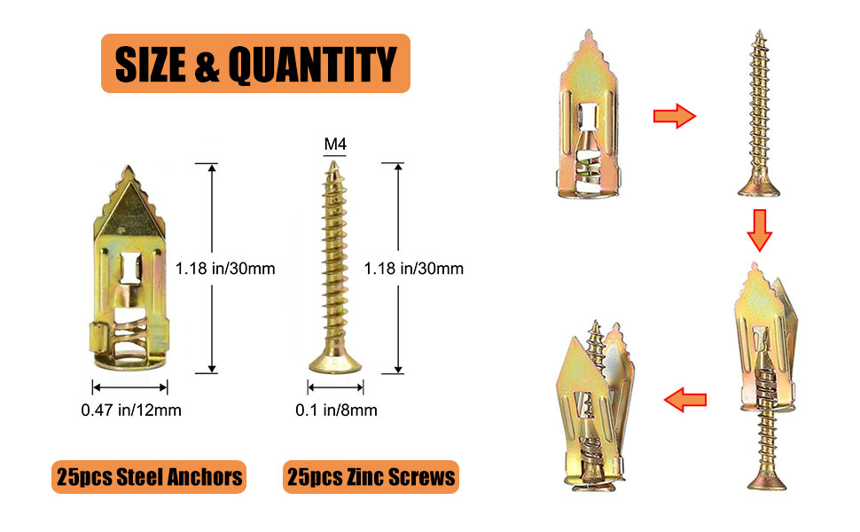 self drilling drywall anchors screws 50pcs