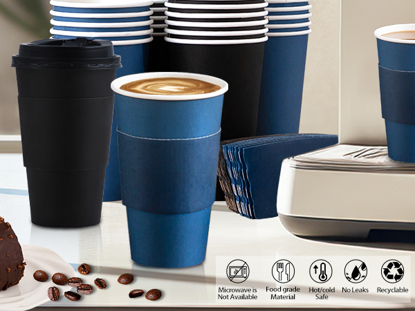 100 Pack 16 oz Disposable Coffee Cups with Lids and Sleeves