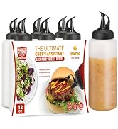 6 Pack Condiment Squeeze Bottles for Sauces - 12 Oz Squirt Bottles for Liquids, Easy Pour Sauce B...