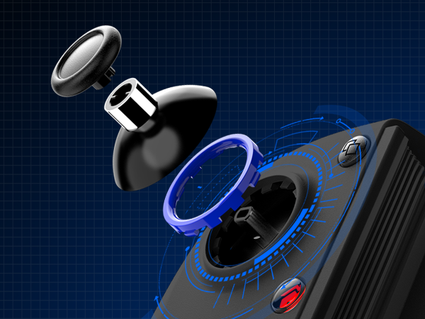 Wireless earbuds with charging case displayed on dark blue background with glowing blue accent lighting. Premium audio accessories shown with case and individual earbud.