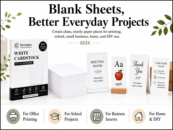 Envelopus white cardstock paper for printing, school projects and crafts