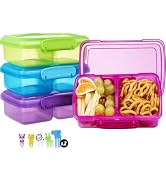 4 Pack Plastic Snack Containers for Kids Bento Boxs with 2 Compartments Travel Snack Container