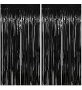 Thicken Black Tinsel Backdrop Curtains 2 Pack 3.2 x 8.2 FT, Black Streamers, Birthday Decorations...