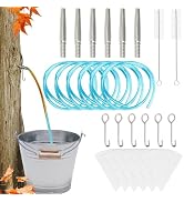 Nlicrst 6 Sets Maple Syrup Tapping Kit - 6 Stainless Maple Tap Spiles & Hooks, 6 Tubing, 2 Cleani...