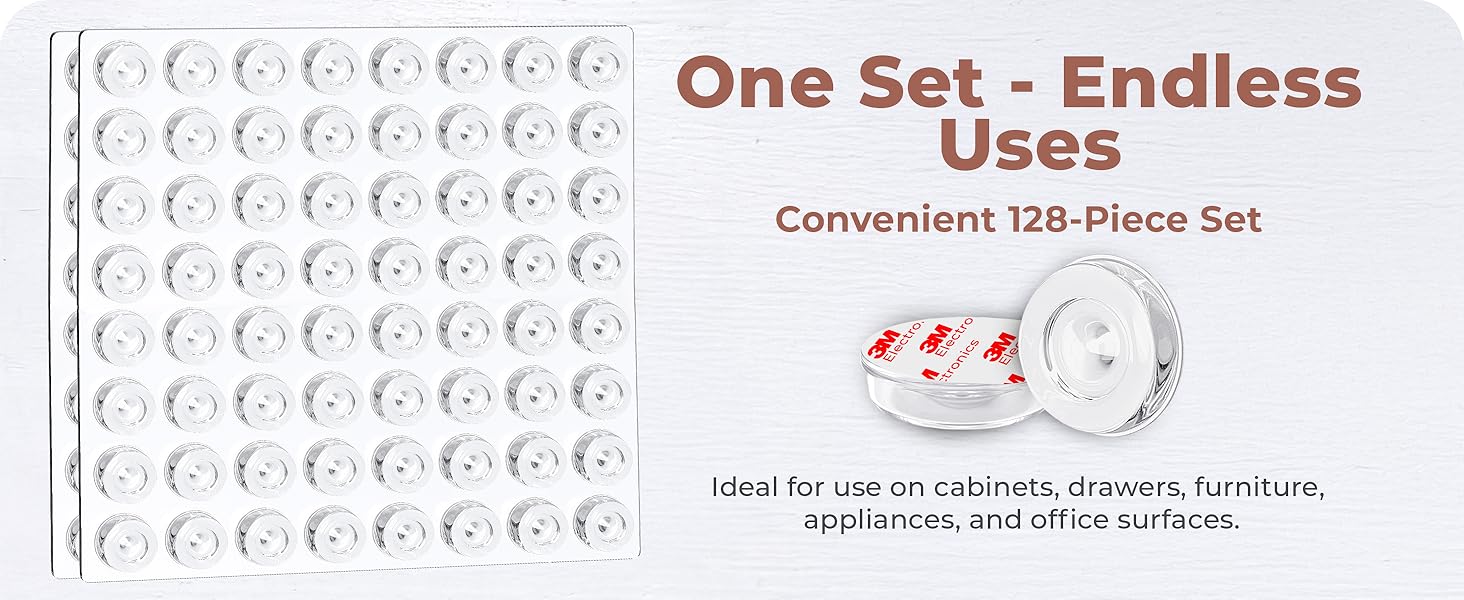 Scratches protection for glass surfaces and hardwood furniture, 128 clear adhesive dots.