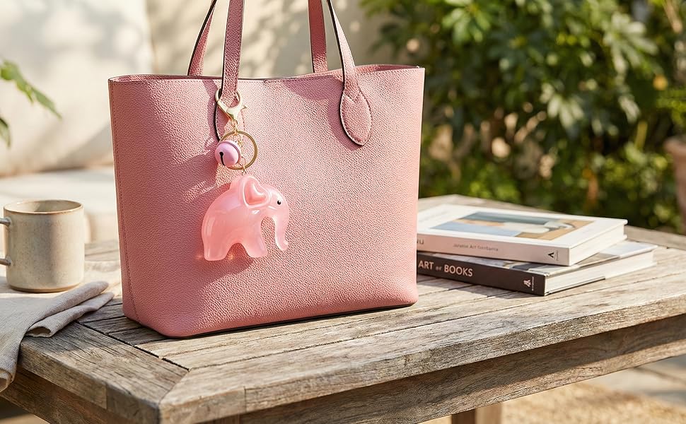Pink elephant keychain, bag charms and purse charms for women.