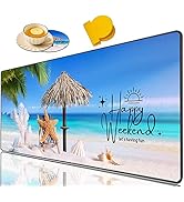 Large Game Mouse Pad + Coffee Coaster + Round Handle Clip, Shore Palms Tropical Beach Shell Foldi...