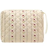 PAZIMIIK Cotton Makeup Bag for Women Large Quilted Travel Cosmetic Pouch Girls' Make Up Organizer...