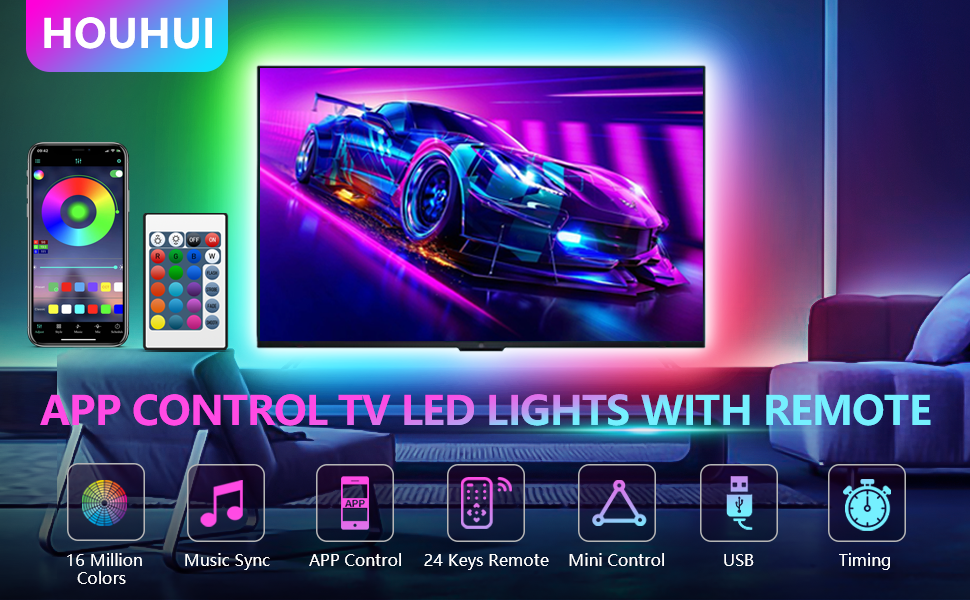 App control tv led lights strip with remote