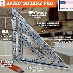 Swanson Speed Square Pro 7" aluminum layout tool w/ high-visibility black markings & scribe notches