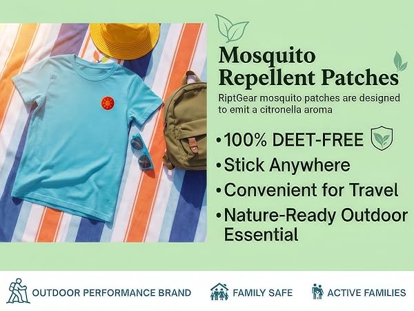 RiptGear Mosquito Patches — 100% DEET-free, citronella, stick anywhere, travel-ready