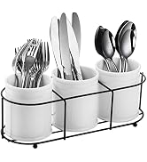 Bekith 3-Piece Ceramic Silverware Caddy with Metal Rack, Utensil Holder Flatware Caddy Cutlery St...