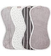 WeeSprout Unisex Organic Towel Cotton Burp Cloths, Set of 4, Four Ultra-Absorbent Layers Keep Clo...