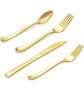60PCS Gold Plastic Silverware Heavy Duty Plastic Cutlery Set Gold Silverware Disposable Includes ...
