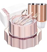 realluck 350 PCS Clear and Rose Gold Plastic Plates, Rose Gold Disposable Plates for 50 Guests, I...