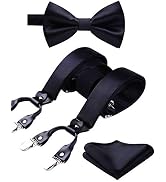 HISDERN Bow Tie and Suspenders for Men Suspender and Bowtie Handkerchief Set Adjustable Y Shape 6...