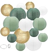 Sage Green Paper Lanterns,16Pack Gold Green White Party Decorations with Tape and String,Hanging ...