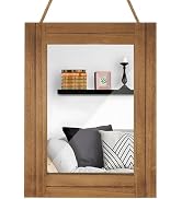 DECORKEY Rectangle Wall Mirror for Bathroom, Distressed White Wood Decor with Hanging Rope for Ru...