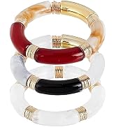 SUPERFINDINGS 3Pcs 2-1/8 inch Bamboo Tube Bangle Bracelets Colorful Acrylic Beaded Bracelets Styl...