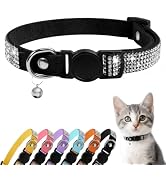 Rhinestone Cat Collar Breakaway, Soft Velvet Cat Collars with Bell, Adjustable Comfortable Cats C...