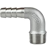 Quickun 304 Stainless Steel Hose Barb Fitting Elbow, 3/8" Barb x 3/8" Male 90 Degree Barbed Pipe ...
