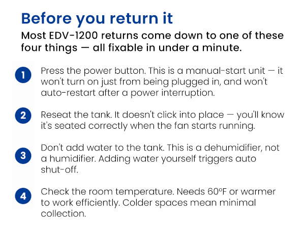 Most EDV-1200 returns comes down to 4 things. All fixable in under a minute