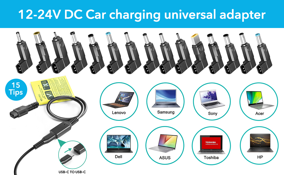 usb c to universal laptop dc adapter power kits charger jacks 15 connectors plugs power cable