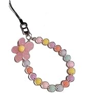 Galepromot Pink Mobile Phone Strap Beaded Flower Bracelet Creative Hanging Rope Keychain Mobile P...