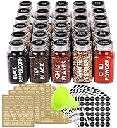 SWOMMOLY 30 Glass Spice Jars 6 oz Empty Square Spice Bottles with 703 Spice Labels, Chalk Marker ...