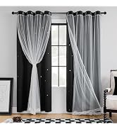 XiDi Star Curtains, Blackout Curtains for Girls Bedroom Decor, Unicorn Drapes for Kids Room, Blac...