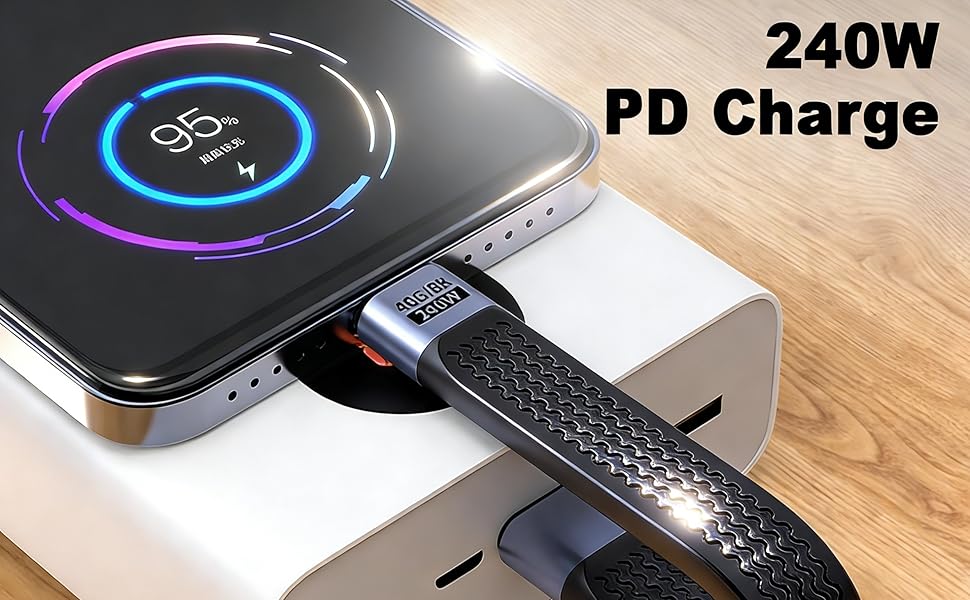 Short USB C Extension 40Gbps, Flat USB C Cable