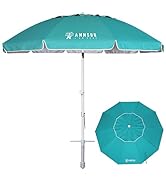 AMMSUN 8 Feet Large Beach Umbrella with Sand Anchor Heavy Duty High Wind Portable Outdoor Umbrell...
