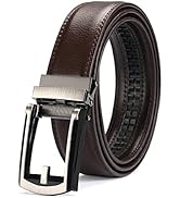 TECKE Men's Leather Belt with Automatic Buckle Classic Ratcheting Belts