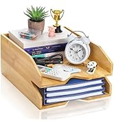 Pumtus 2 Tiers Letter Tray, 14 x 11 Inch Office Paper File Sorter, Bamboo Desk File Organizer Hol...