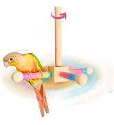 Coalinker Bird Toy Spinning Perch for Parakeet Cockatiels, Cage Interactive Wooden Stand for Budg...