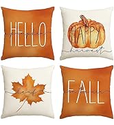 AVOIN colorlife Hello Pumpkin Fall Happy Harvest Maple Leaf Throw Pillow Covers, 18 x 18 Inch Pil...